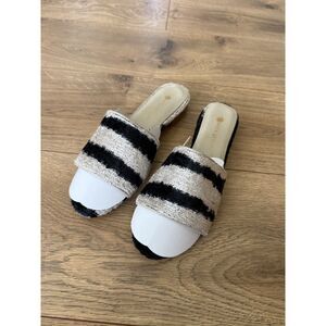 AYCA DESIGN 38 open toe stripe slide mule`velvet silk Ikat Open Toe Slide sandal